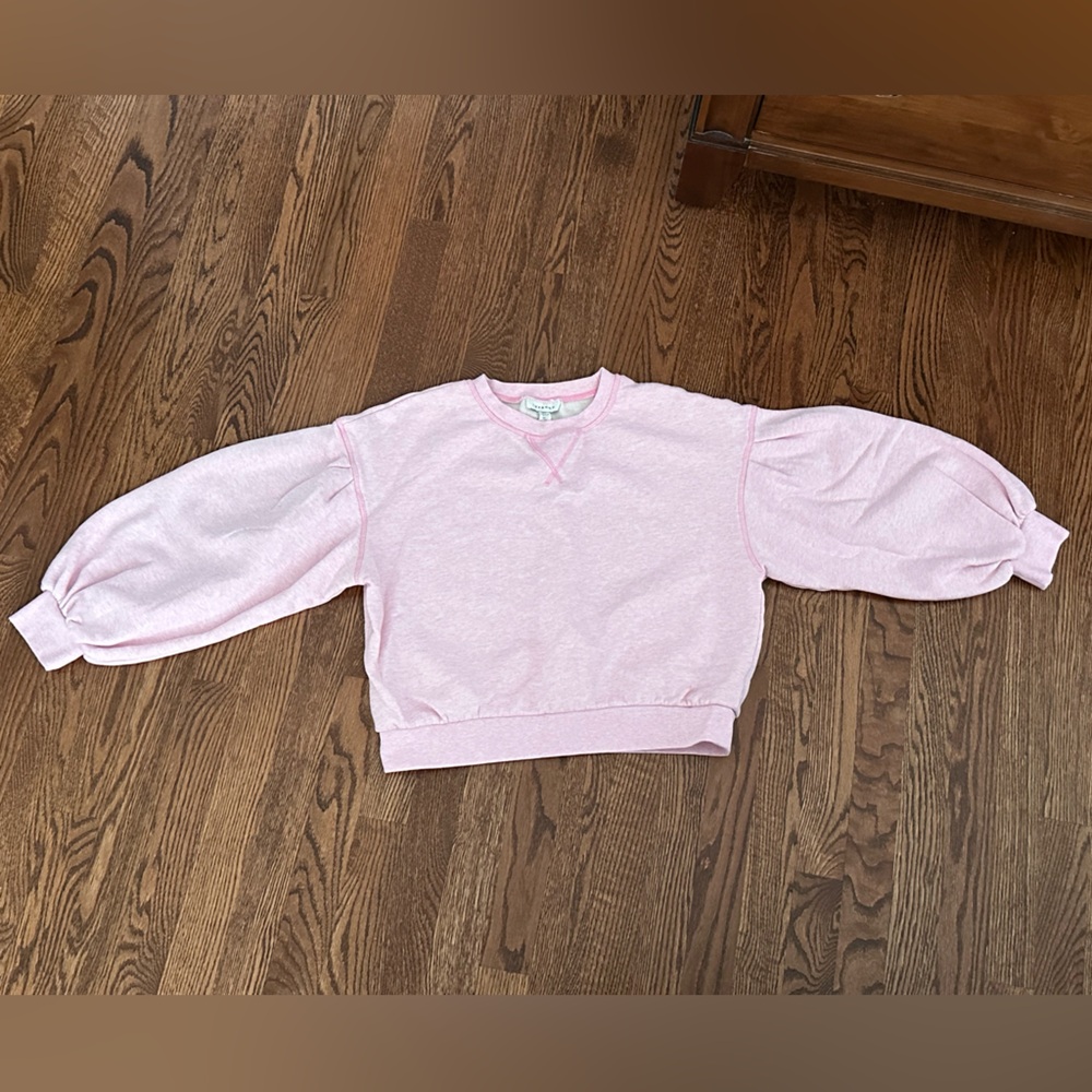 Topshop pink puff sleeve cropped sweatshirt.